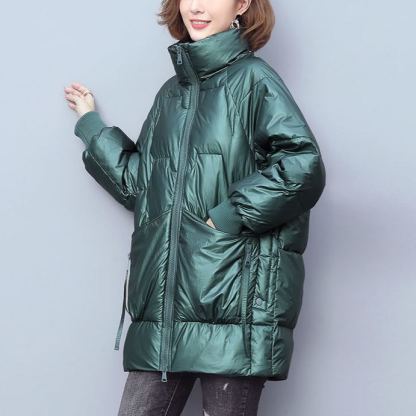 絶対細く見え 無地 スタンドカラー ダウンコート