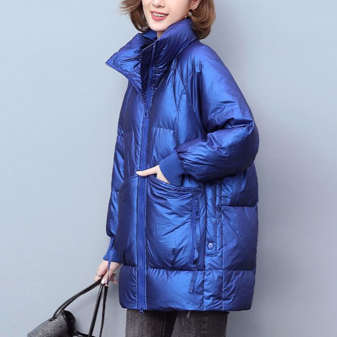 絶対細く見え 無地 スタンドカラー ダウンコート