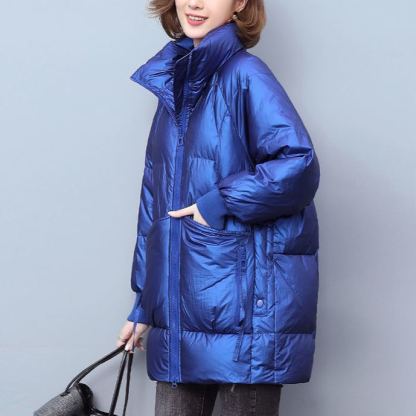 絶対細く見え 無地 スタンドカラー ダウンコート