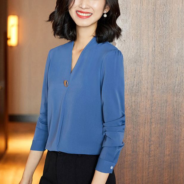 Vネック 無地 カジュアル シンプル シャツ