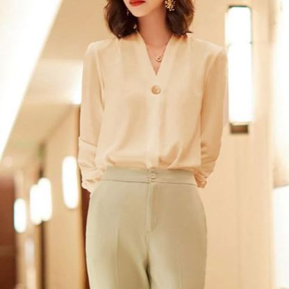 Vネック 無地 カジュアル シンプル シャツ