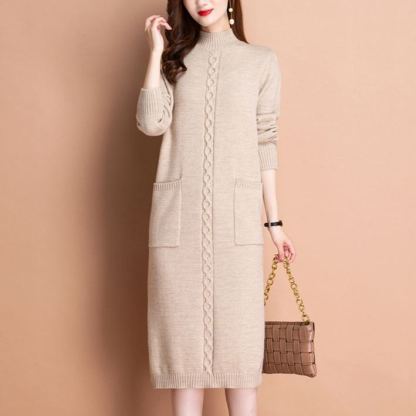 無地 カジュアル シンプル ミドル ロング丈 ニットワンピース