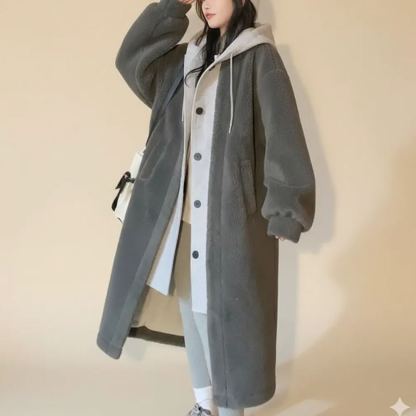 無地 シンプル ラムズウール製 フード付き コート