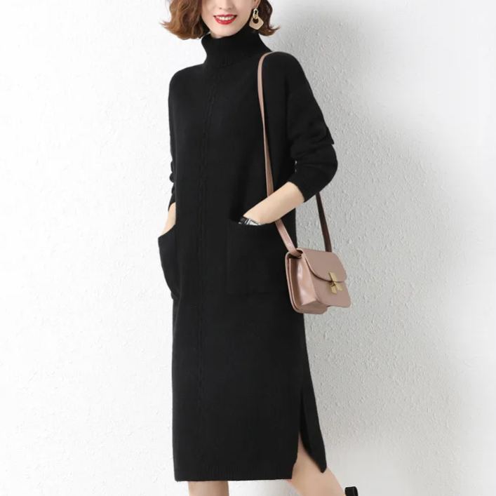 ロング丈タートルネックニットワンピース