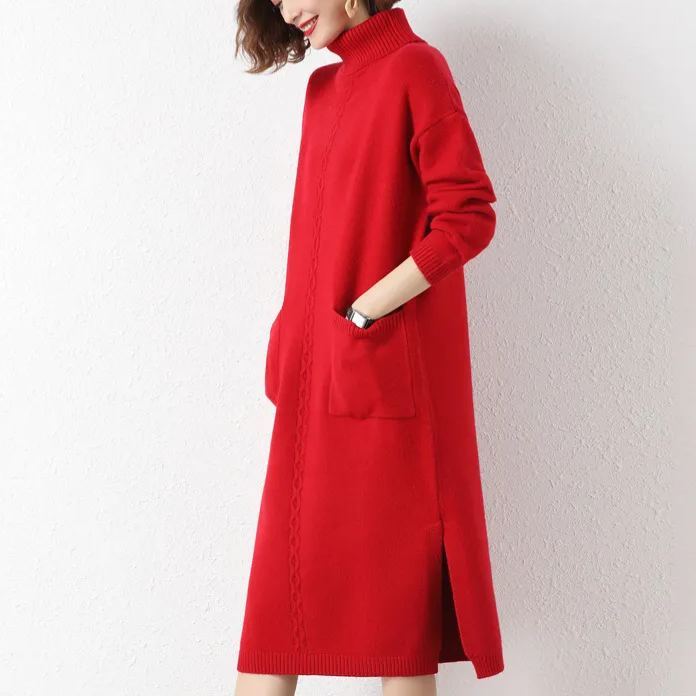 ロング丈タートルネックニットワンピース