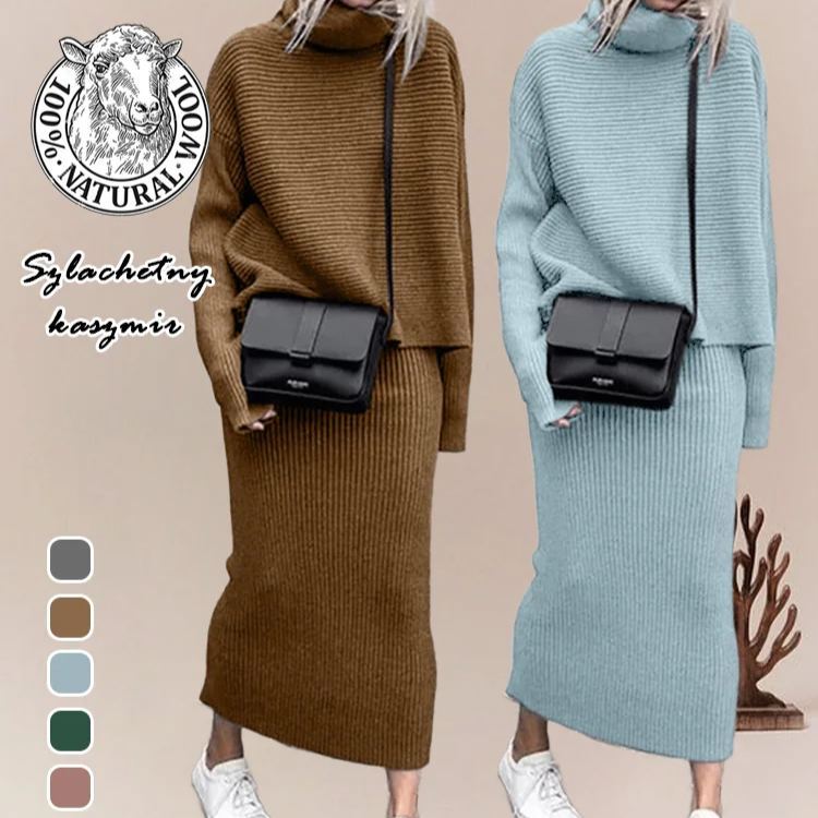 レディース 無地 カジュアル ニット+ワンピース 2点セット