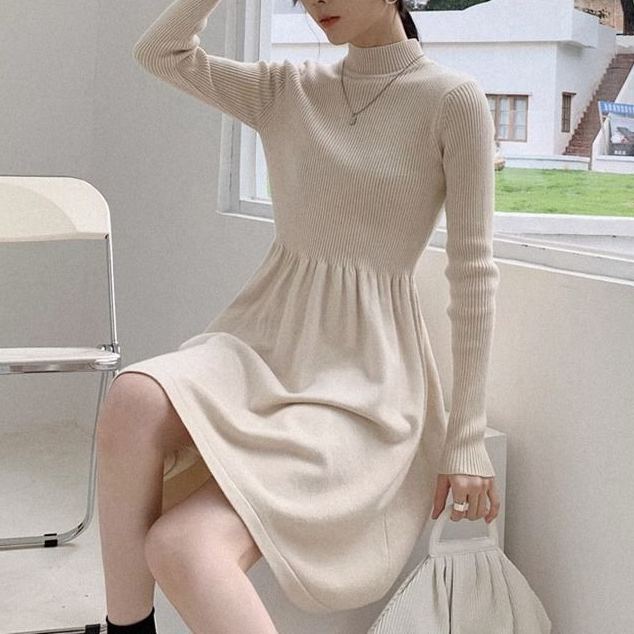 ファッション 無地 カジュアル シンプル ニットワンピース