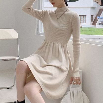 ファッション 無地 カジュアル シンプル ニットワンピース