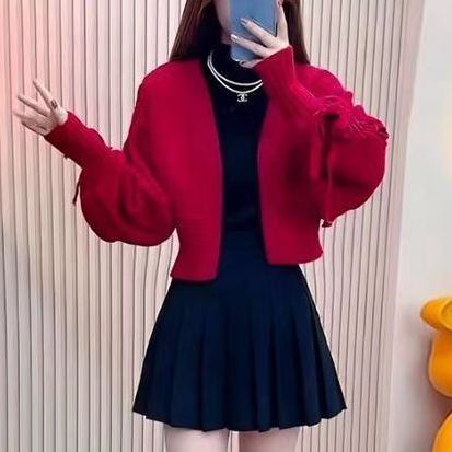 ぽわん袖 無地 無地 カジュアル シンプル 長袖 カーディガン