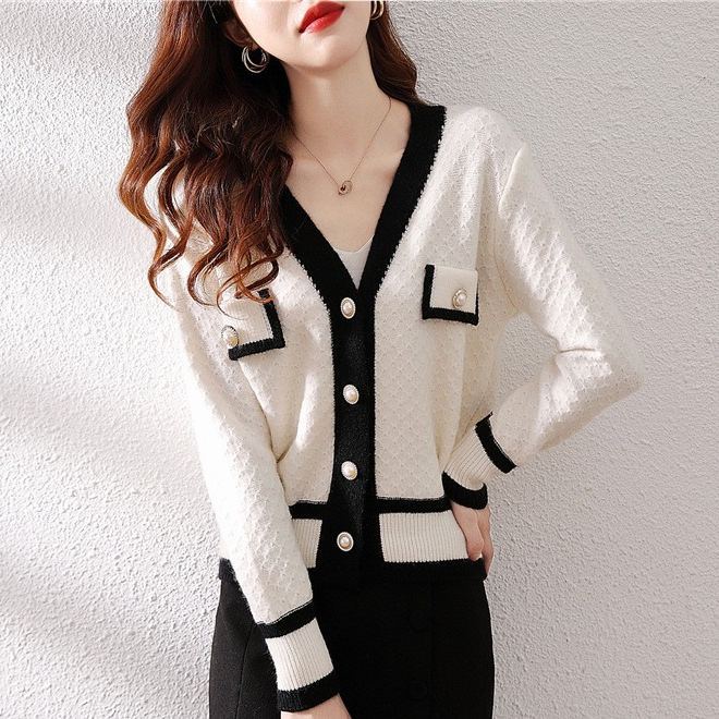 レディース ニット ボタン付き 配色 カーディガン