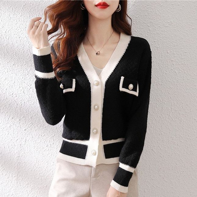 レディース ニット ボタン付き 配色 カーディガン