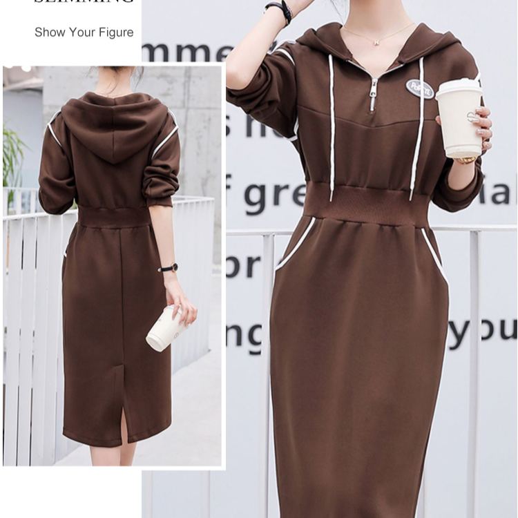 配色 シンプル 長袖 カジュアルワンピース