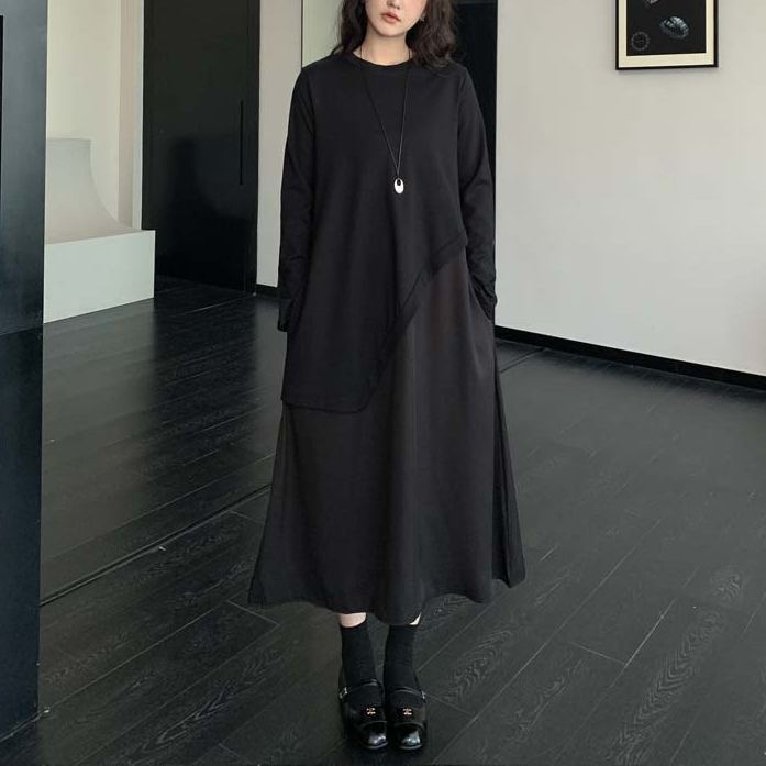 着痩せ ロング 無地 カジュアル シンプル ワンピース