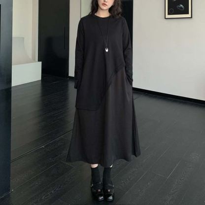 着痩せ ロング 無地 カジュアル シンプル ワンピース