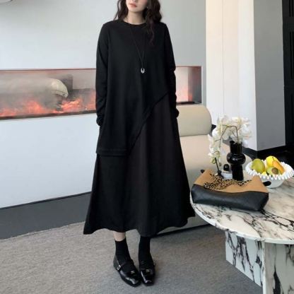 着痩せ ロング 無地 カジュアル シンプル ワンピース