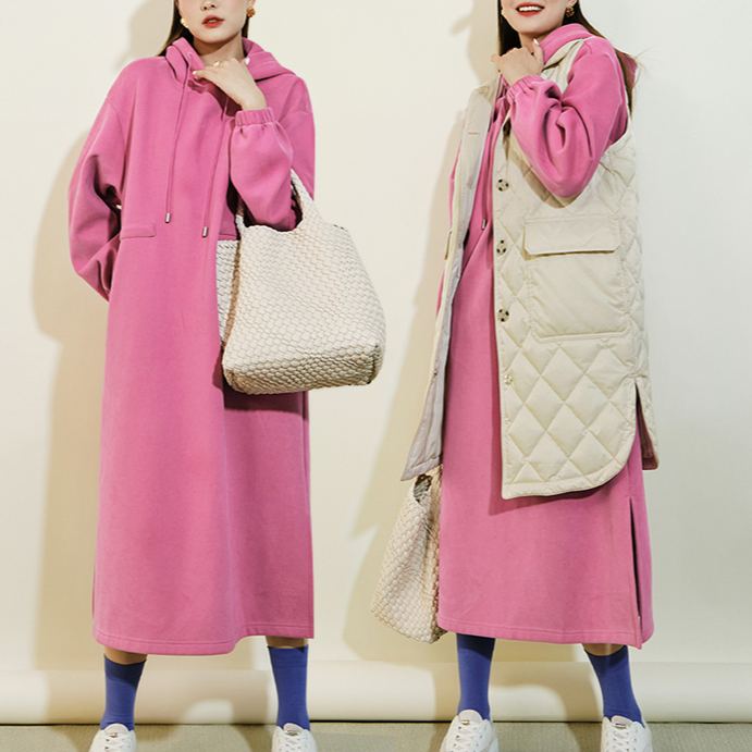 裏起毛フード付きカジュアルワンピース