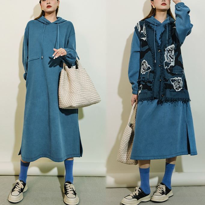 裏起毛フード付きカジュアルワンピース