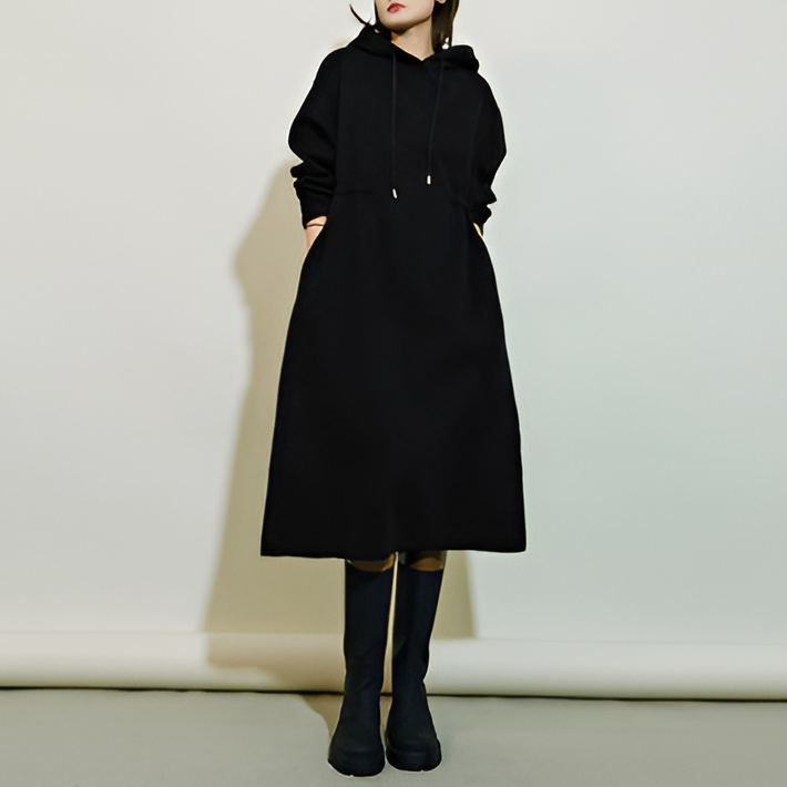 裏起毛フード付きカジュアルワンピース