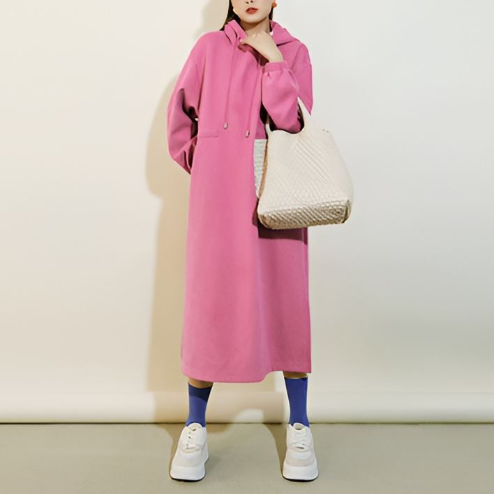 裏起毛フード付きカジュアルワンピース