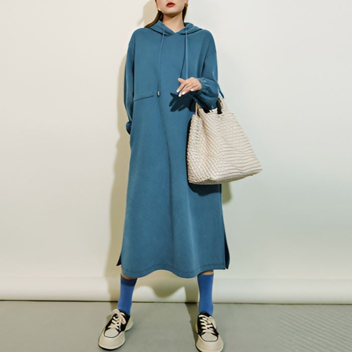 裏起毛フード付きカジュアルワンピース