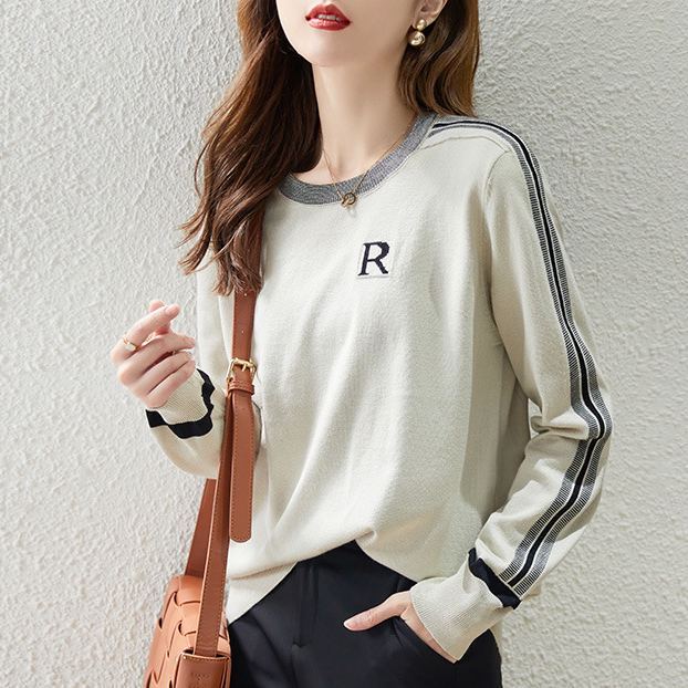 クラッシュカラーのレディースラウンドネックニット