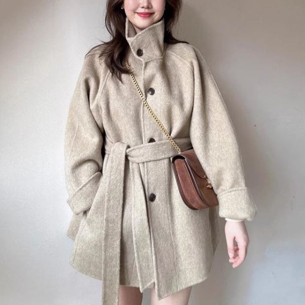 レディーススタンドカラーウールコート