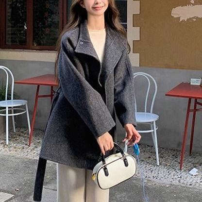 レディーススタンドカラーウールコート