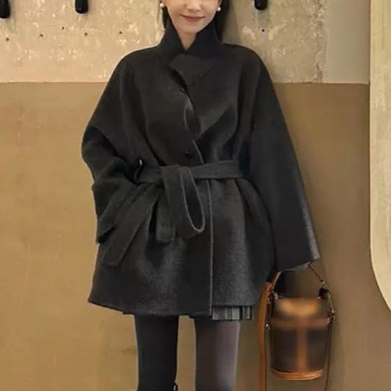 レディーススタンドカラーウールコート