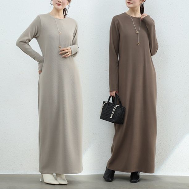 暖かい裏起毛マキシ・ロングワンピース