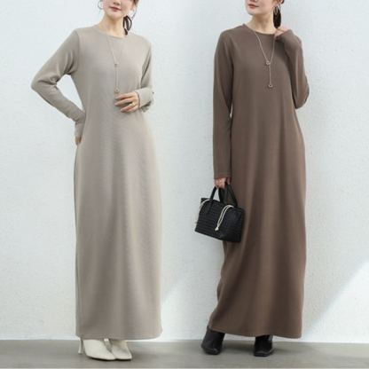 暖かい裏起毛マキシ・ロングワンピース