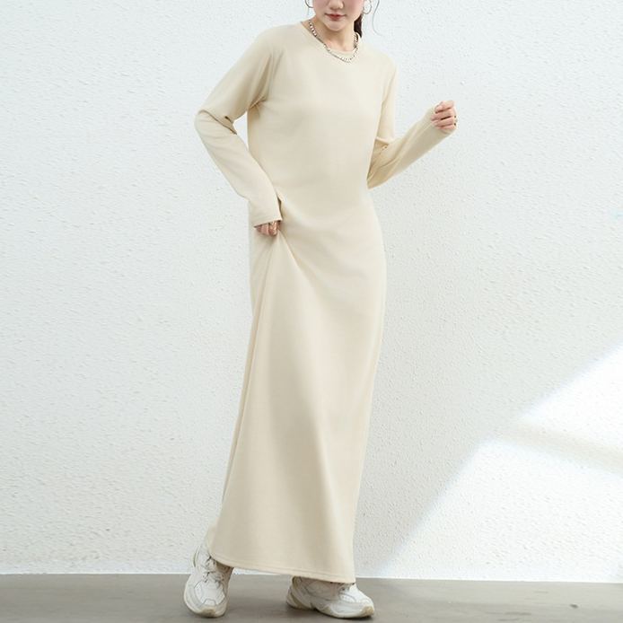 暖かい裏起毛マキシ・ロングワンピース