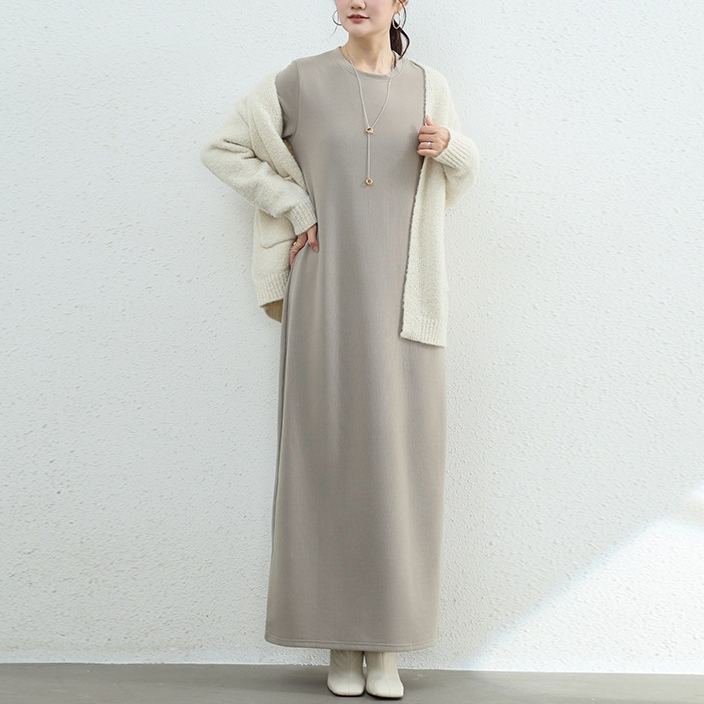 暖かい裏起毛マキシ・ロングワンピース