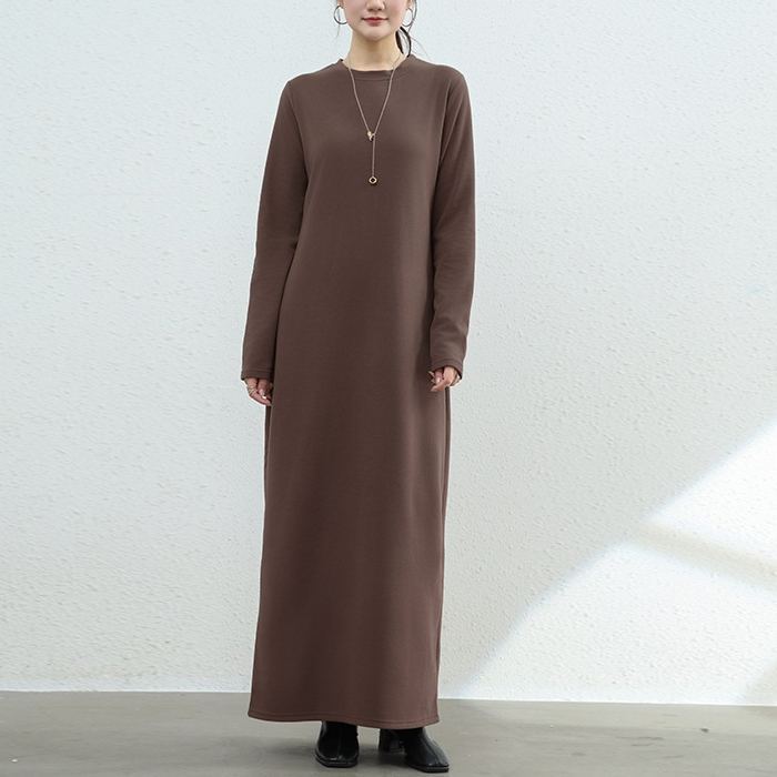 暖かい裏起毛マキシ・ロングワンピース