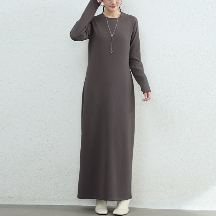暖かい裏起毛マキシ・ロングワンピース