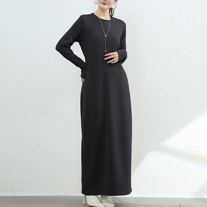 暖かい裏起毛マキシ・ロングワンピース