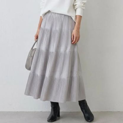 ハイウエスト 無地 カジュアル 秋冬用 プリーツ スカート