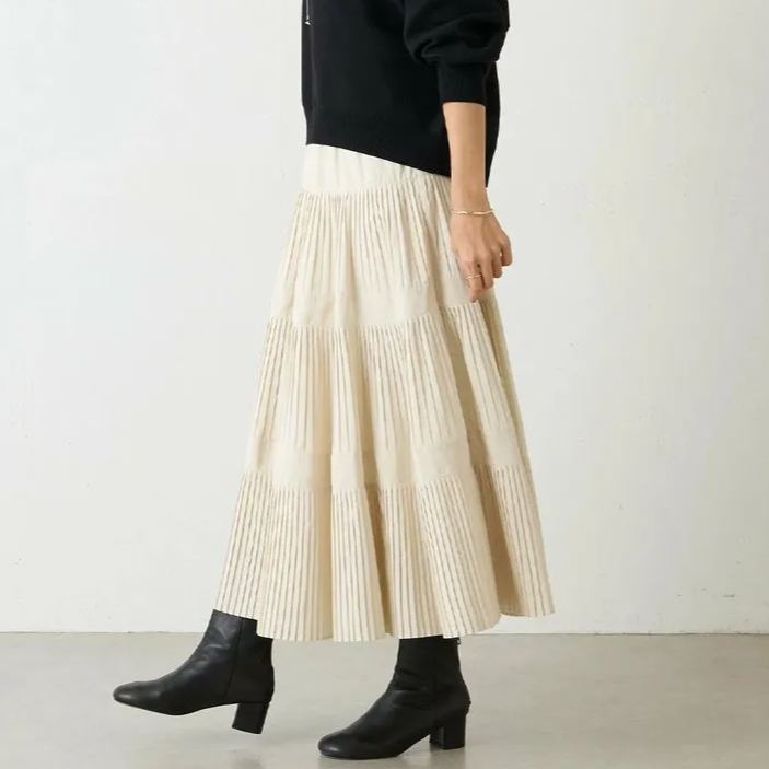 ハイウエスト 無地 カジュアル 秋冬用 プリーツ スカート