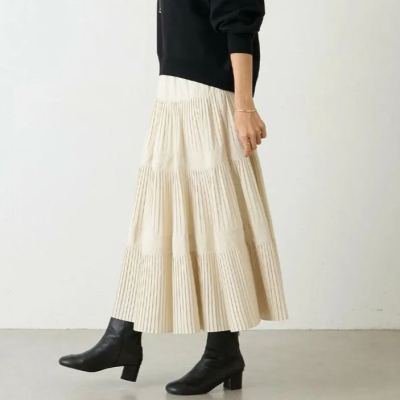 ハイウエスト 無地 カジュアル 秋冬用 プリーツ スカート