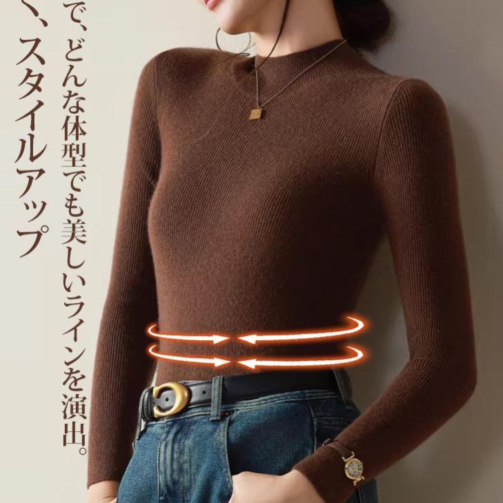 着回し可能 レディース  ハイネック 無地 ウール ニット