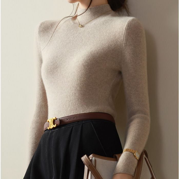着回し可能 レディース  ハイネック 無地 ウール ニット