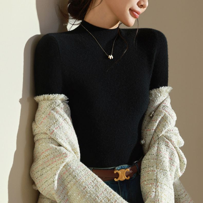 着回し可能 レディース  ハイネック 無地 ウール ニット