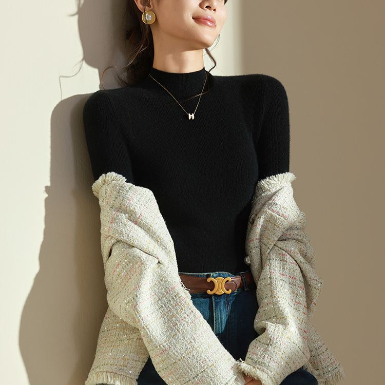 着回し可能 レディース  ハイネック 無地 ウール ニット