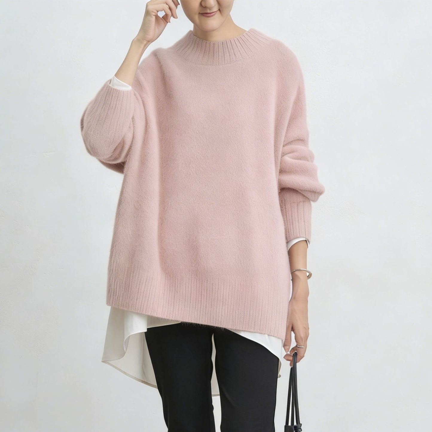 柔らかい レディース プルオーバー 無地 長袖 セーター