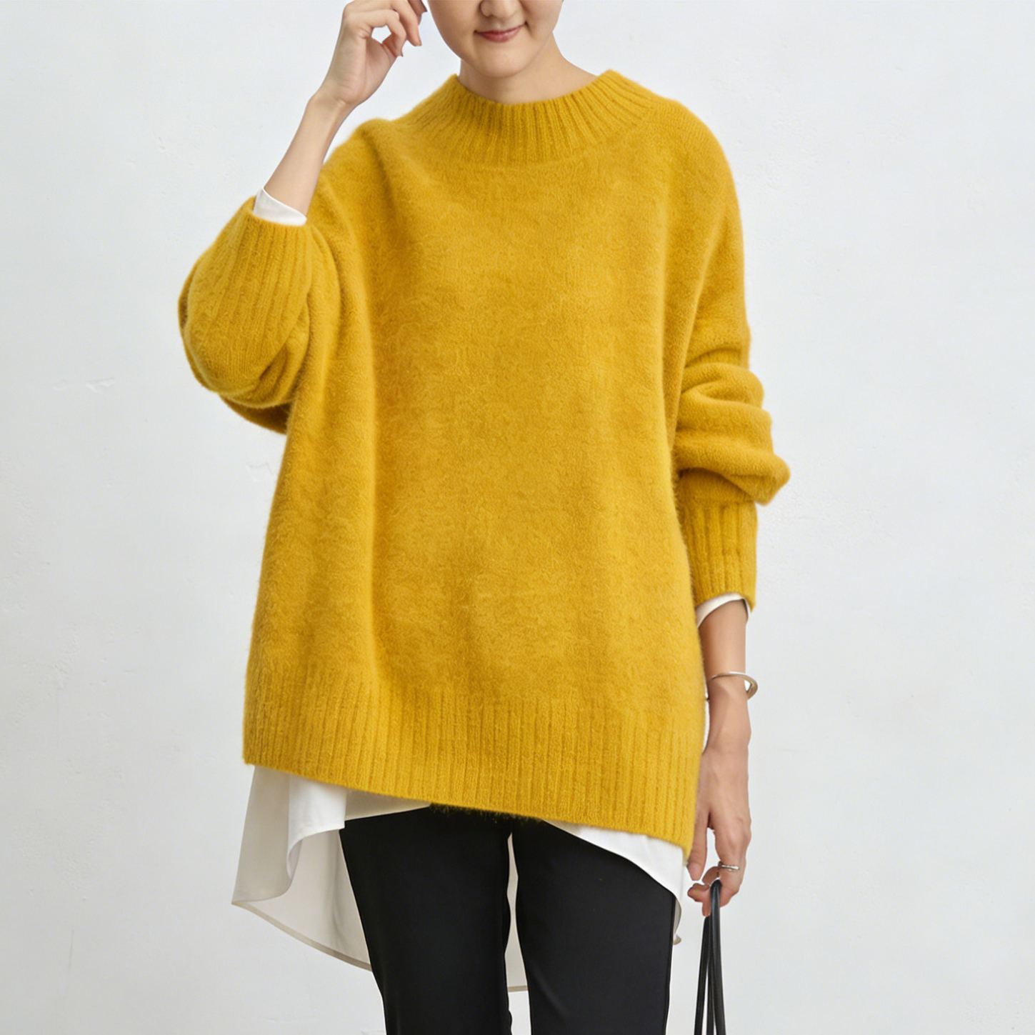 柔らかい レディース プルオーバー 無地 長袖 セーター