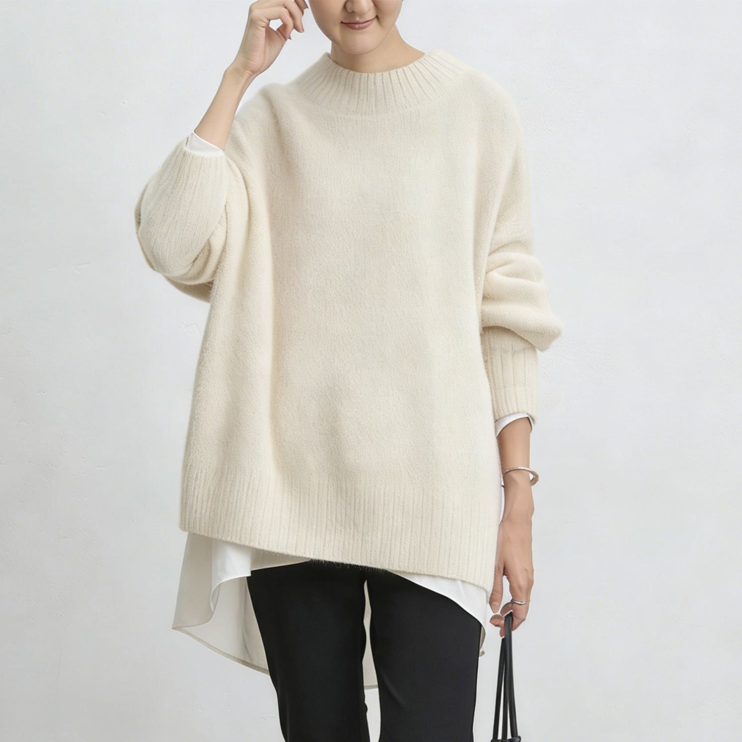 柔らかい レディース プルオーバー 無地 長袖 セーター
