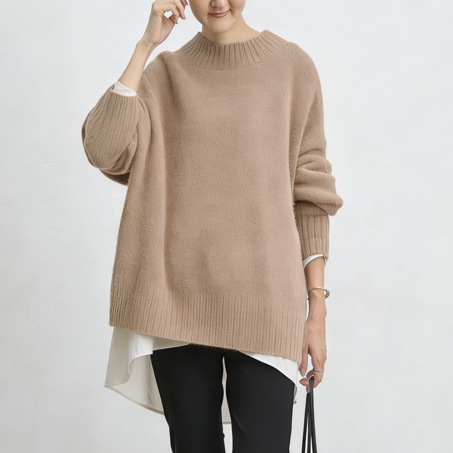 柔らかい レディース プルオーバー 無地 長袖 セーター