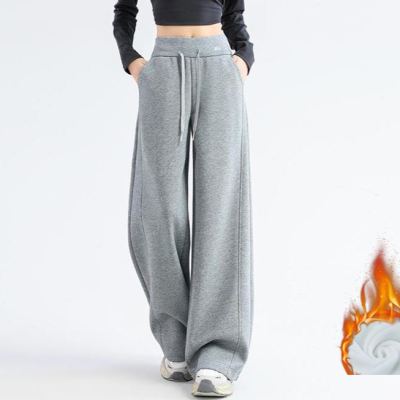 ウール100% 裏起毛 ハイウエスト 無地 ワイドパンツ