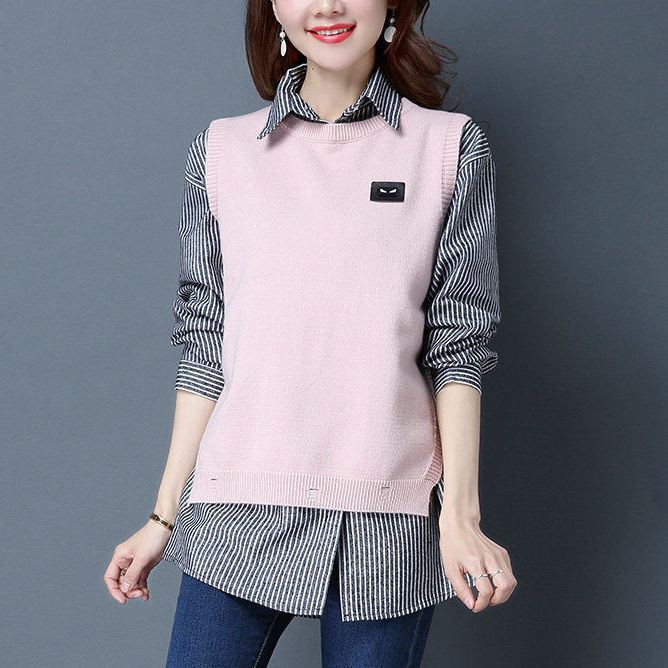 レディース ラウンドネック ニット 無地 ベスト