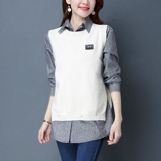 レディース ラウンドネック ニット 無地 ベスト