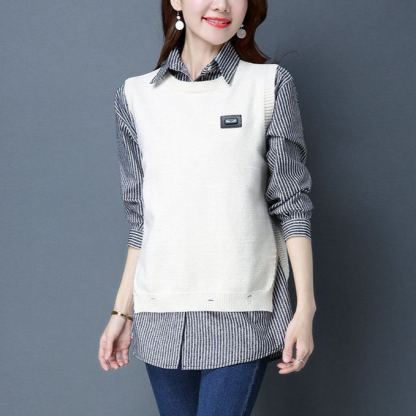 レディース ラウンドネック ニット 無地 ベスト